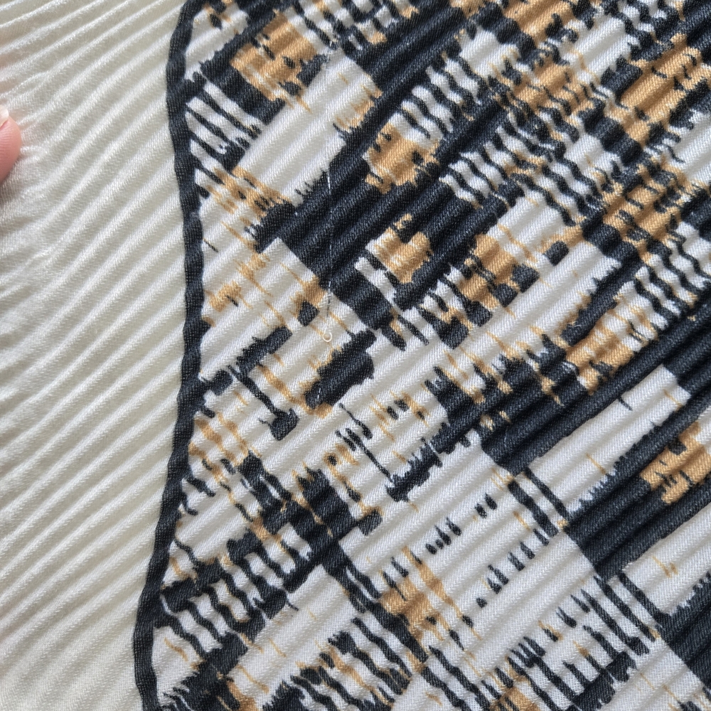 Elegant Checked Silk-Feel Scarf in Black, White & Gold - Picture 6 of 7